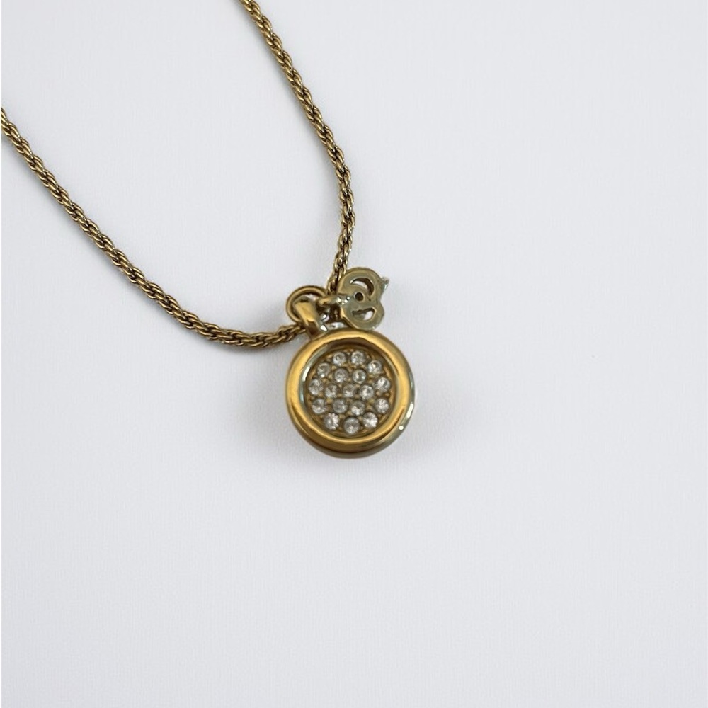 Vintage Dior Necklace – Gold CD Logo Charm with Rhinestone Pendant - Picture 8 of 17